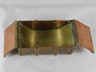 Arts & Crafts Hammered Copper Brass Desk Box Rivet Applied Acorns Flowers 4 3