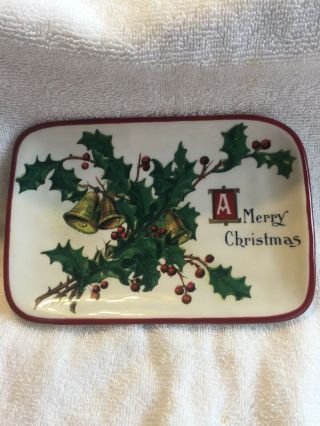 Williams Sonoma Christmas Vintage Postcard Small Rectangular Plate