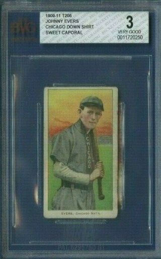 1909 - 11 T206 Johnny Evers (hof) " Chicago Shirt " Sweet Caporal 350 - 460/25 - Bvg 3