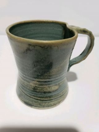 Vintage Teal Blue Green Brown Hand Thrown Pottery Coffee Mug Twisted Handle