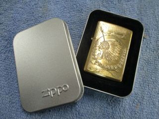 Unfired 2001 Indian Chief Brass Zippo Lighter W.  Orig Box