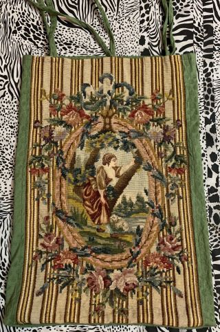 Antique French Aubusson Style Tapestry Needle Point Cushion 38 X 61 Cm