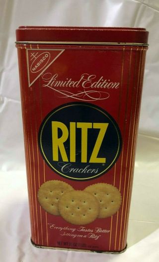 Vintage 1986 Ritz Limited Edition 16 Oz Cracker Tin Empty 8.  75 " X4 " Collectible