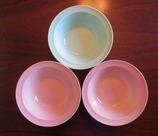 3 Vtg Lu - Ray Luray Pastels Serving Bowls Green Pink 9 " Round Taylor Smithtaylor