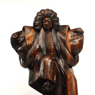 Vintage Japanese Kabuki Actor Wood Carving Statue Okimono Figure Ebony 34cm Vg