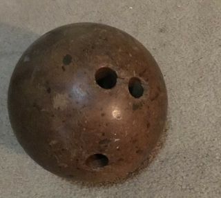Antique Wooden Three Hole Bowling Ball Around 13 Pounds