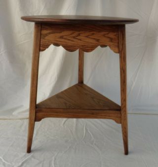 Round Arts And Crafts Oak Lamp Table With Triangle Base