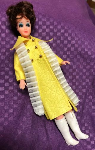 Vintage 1970 Topper Dawn Doll Short Black Hair Coat,  Scarf,  Boots,  Panties