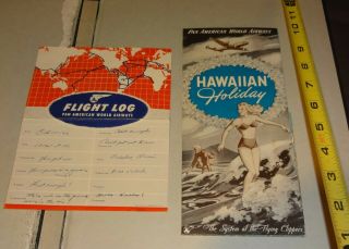 Pan Am American Airlines Hawaii Brochure Flight Log Postcard 1946