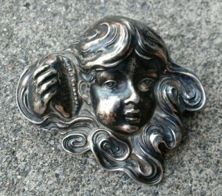 Antique 1904 Unger Brothers Sterling Silver Art Nouveau Repousse Brooch Pin