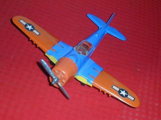 Vintage Hubley 495 Fighter/bomber Die - Cast Airplane Blue Orange Yellow Folding