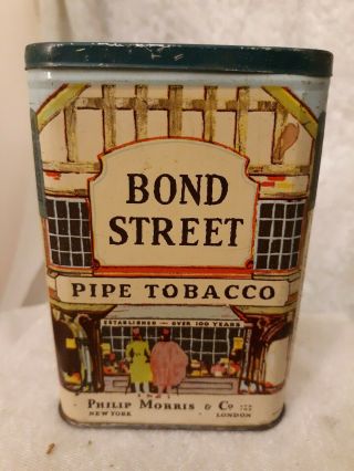 Vtg Circa 1930s Bond Street Pipe Tobacco Advertising Pocket Tin Philip Morris