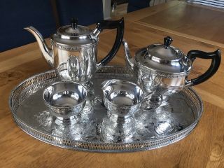 Vintage Epns Sheffield Silver Plated Coffee/tea Set With Tray,  Sugar Pot,  Milk Jug