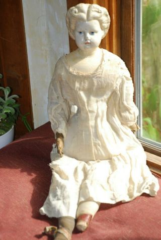 Antique Greiner Paper Mache - Cloth Doll 23 ",  Needs Work,  Has Label