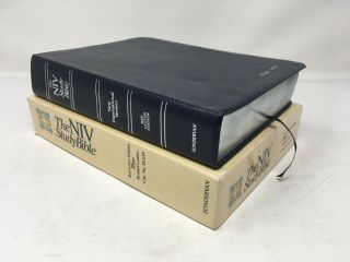 Zondervan Niv Study Bible 1985 Blue Bonded Leather Tab Index W/ Box