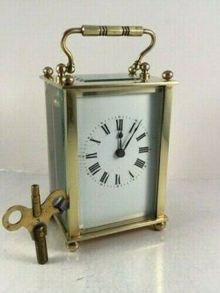 Antique French Brass And 5 - Glass Carriage Clock & Key.  Restored Sept.  2019 G.  W.  O.