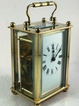 Antique french brass and 5 - glass carriage clock & KEY.  Restored Sept.  2019 G.  W.  O. 3