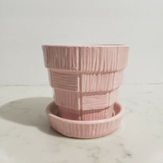 Vintage Mccoy Usa Planter Pot Pink Basket Design