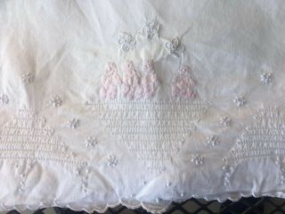 Vintage Baby Crib Sheet (flat) And Pillowcase With Pink Bears And Gray Flowers