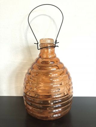 Vintage Orange Glass Fly Bee Wasp Hornet Catcher Trap With Glass Stopper