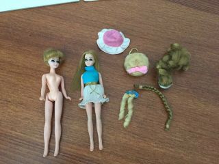 2 Vintage Dawn Dolls With Hairpieces By Topper