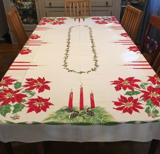 California Hand Prints Vintage Christmas Tablecloth 94 " X 62 "