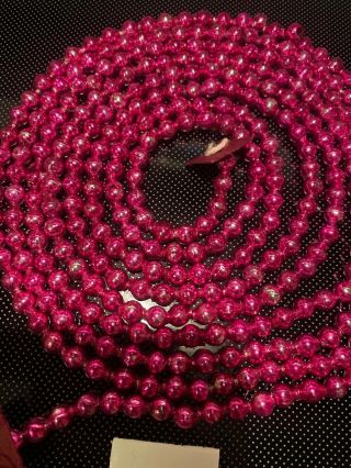 Vintage Antique Sweet Christmas Pink Mercury Glass Garland 3/8” Beads 91”Long 3