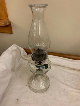Vintage P&a Mfg Heavy Clear Glass Oil Lamp With Beaded Hurricane Chimney -