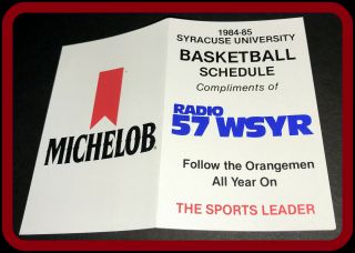 1984 - 85 Syracuse Orange Michelob Beer Mens Basketball Pocket Schedule