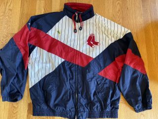 Vintage 90s Apex One Windbreaker Jacket Boston Red Sox Xl Pinstripe