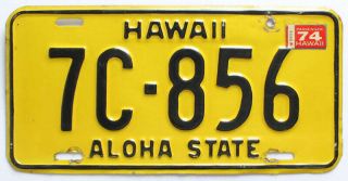 Vintage Yellow Hawaii 1969 1974 License Plate,  7c - 856,  Honolulu County