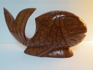 Vintage Wooden Hand Carved Fish Sculpture Nautical Statue Made In Hawaii