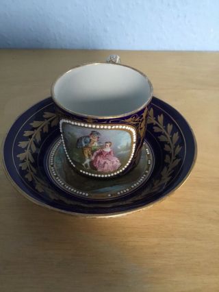 Antique Sevres French Porcelain Cup And Saucer