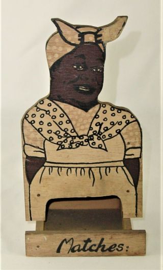 Vintage Rare Folk Art Black Americana Wood Aunt Jemima Match Box Holder