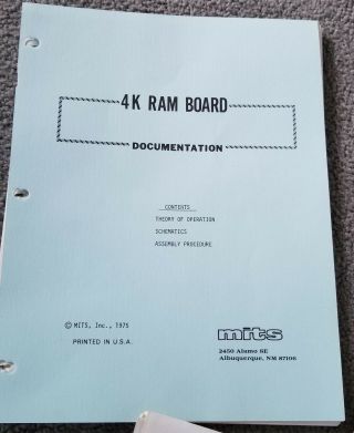 MITS Altair 8800 4K RAM BOARD documentation & Assembly manuals S100 3