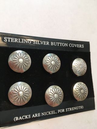 Vintage Southwest Sterling Silver Concho Button Covers Set Of 6 With Nickel Back