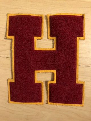 Vintage High School College Letterman Varsity Patch Letter H Crimson Gold