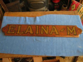 Vintage Boat Name Plate - Elaina M - Mahogany