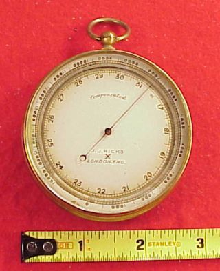 67mm Gilded Brass Compensated Pocket Barometer Altimeter By J.  Hicks Of London.
