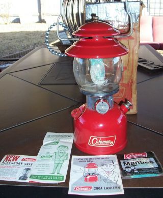Vintage Red Coleman Lantern Model 200a 1970 W/ Papers Extra Mantle Box