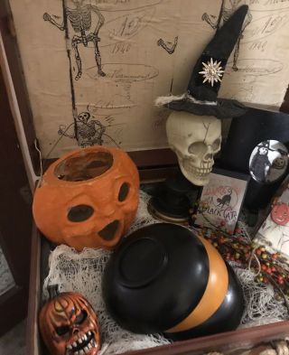 Halloween Witch ' s Briefcase Primitive Vintage Jack O Lantern Bittersweet More 3