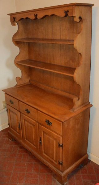 1970 Vintage Maple China Cabinet Hutch