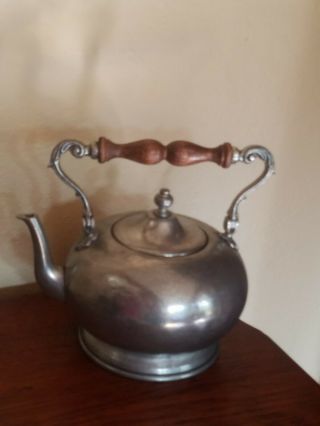 Vintage Italian Hand Crafted Pewter Tea Pot Kettle Etain 95 Italy Wood Handle