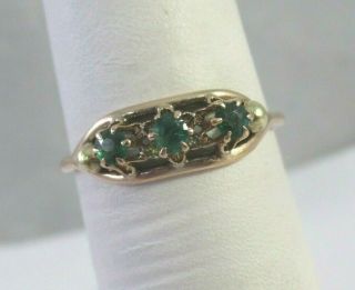 Antique Vintage 10k Yellow Gold Emerald Green Glass Stone Ring Sz 6.  5