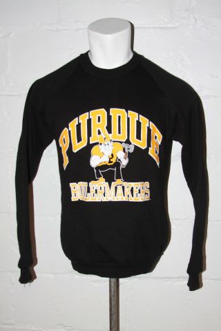 Vtg Purdue Boilermakers Black Crewneck Sweatshirt Old Pete Logo Sz L Large