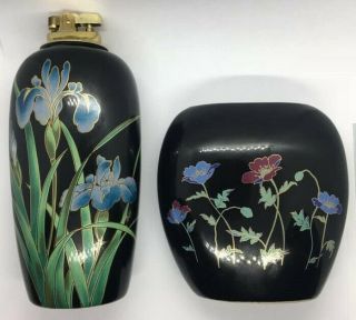 Vintage Ceramic Floral Table Lighter And Little Matching Vase