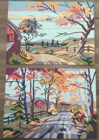 Vintage Paint By Number Fall Barn Scene On Board 16x12