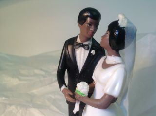 Vintage Black Bride & Groom Wedding Cake Topper African American 1978 Wilton