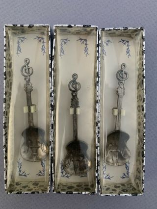 Rare Set Of 3 Vintage Collectors Spoon Treble Clef Double Bass In A Box Taiwan