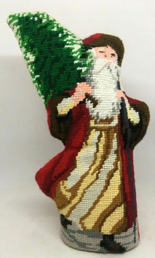 Lovely Vintage Needlepoint Father Christmas St.  Nicholas Victorian Santa Claus